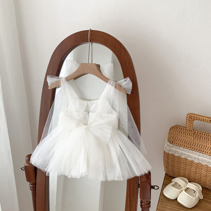 Vestido de princesa de malla para bebé recién nacido, bolsa sin mangas para niña de primavera/verano, vestido de fotografía de cien días para bebé Pi Ha Yi 