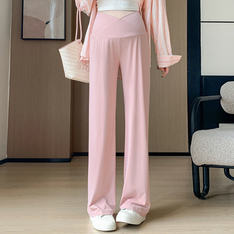 A small maternity pants low waist support ice silk summer thin loose straight wide legs cool fashion sunscreen pants