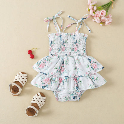 In summer, the new baby girl&#039;s sweet wind plays the role of corset, broken flower sling, sleeveless skirt and khaki 0.12kg