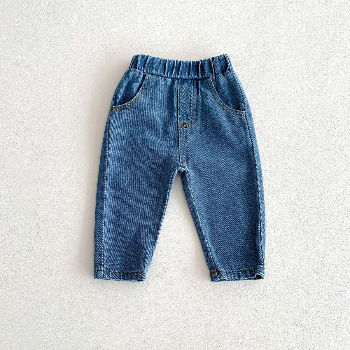 A Children's Solid Color Jeans Baby 0-5 Year Old Korean Soft Pants Newborn Boys Simple Autumn Casual Pants