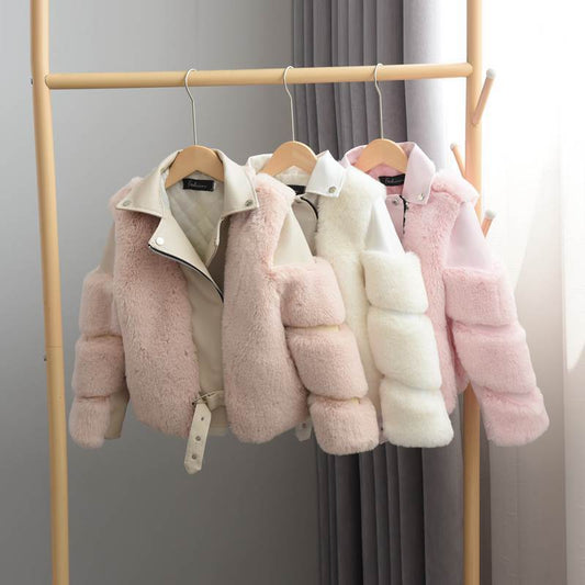 A autumn and winter boys and girls imitation fox fur jacket new children's warm wool sweater trendy locomotive clothing thickened