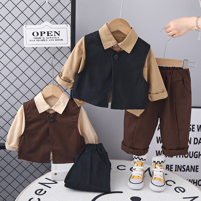 A baby autumn suit  new boys spring and autumn 1-3 years old 4 foreign style children's vest three-piece set handsome tide