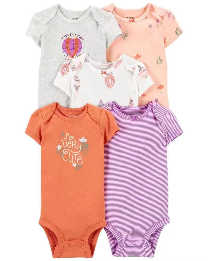 Children's summer new infant short-sleeved triangle clothes crawling clothes, five baby onesies, price for 5 piece 0.28kg