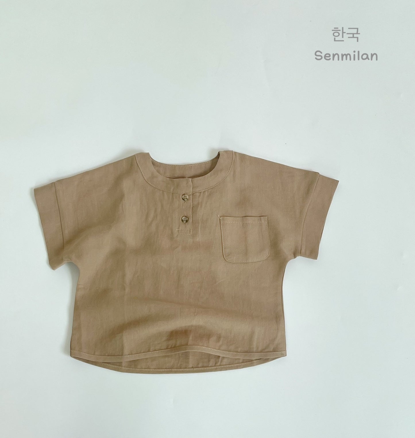 Children's Korean Shirt Summer New Round Neck Cotton Linen Shirt Men's and Women's Foreign Atmosphere Bat Sleeve Open Sleeve Short Sleeve Top 0.3kg