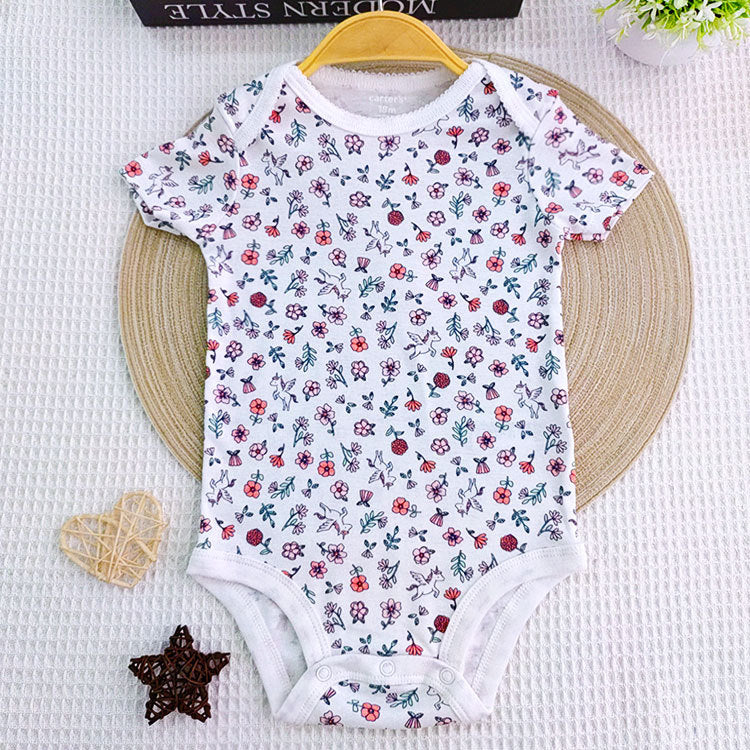 A Newborn summer short-sleeved one-piece clothes for infants and toddlers cotton triangle bag fart floral clothes for boys and girls wholesale