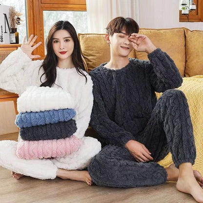 A Strictly selected coral fleece pajamas women's autumn and winter jacquard comfortable cotton fleece thickened loungewear two-piece set loose warm suit