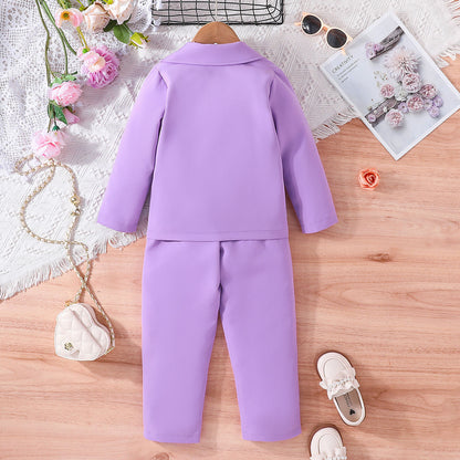 New girl's spring and autumn long sleeved jacket+camisole top+long pants three piece set of children's letter children's clothing 0.27kg