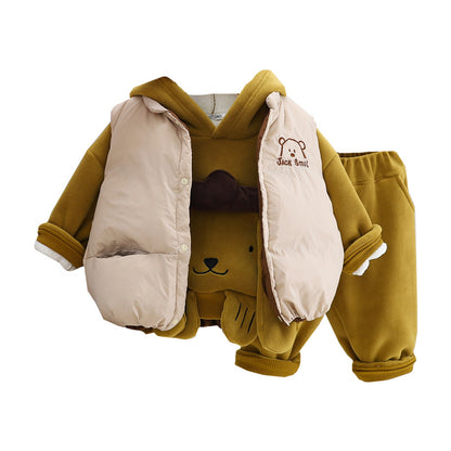 A children's clothing winter clothing new children's cartoon three-piece set Korean version down vest cartoon sweater three-piece set long-sleeved winter