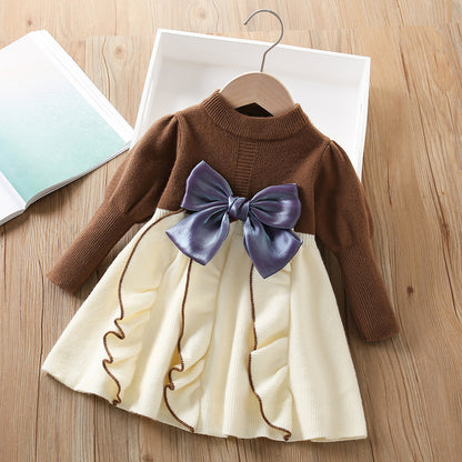 A girls sweater set autumn and winter new Korean version of foreign style bow knitted pullover cute children's doll skirt