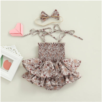 Baby Girl, Princess Ha Skirt, Summer Infant Floral Suspender Pleated Jumpsuit, Newborn Bag Fart Skirt, Crawling Dress, 0.12kg