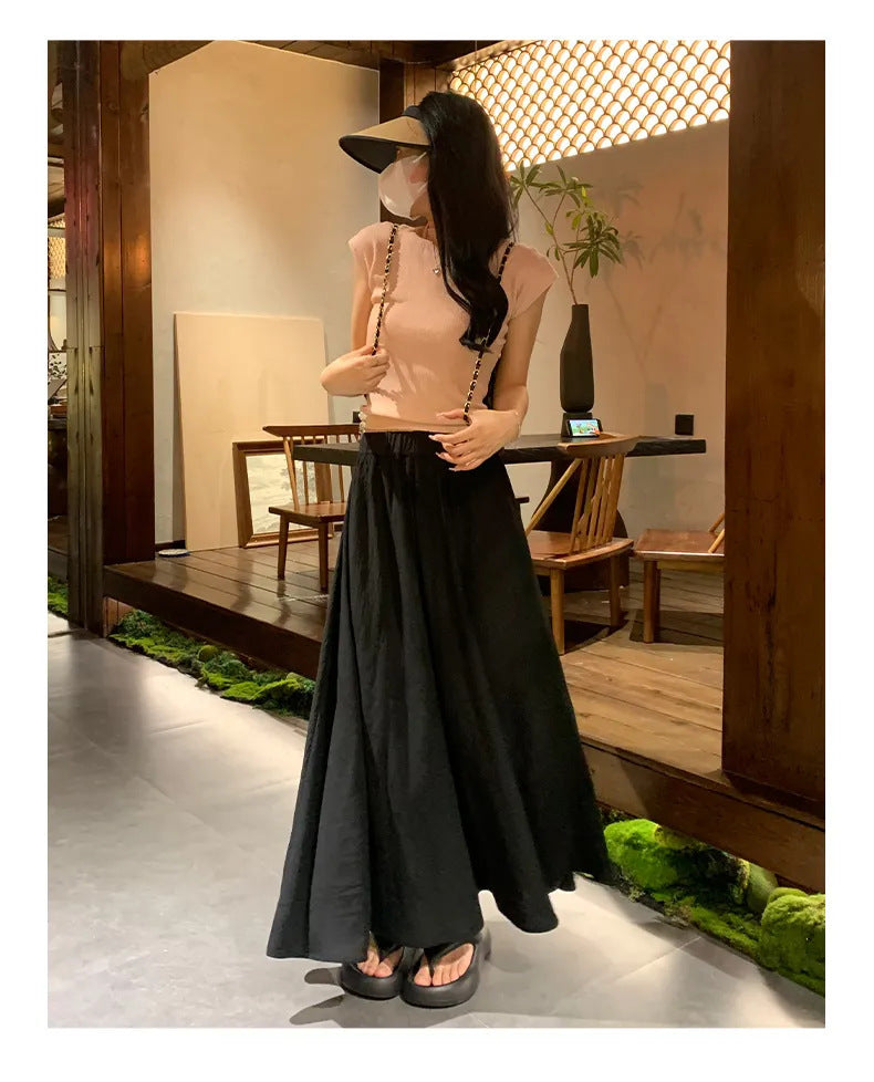 A white culottes women's spring and autumn small fluttering pleated a-word skirt summer cotton and linen high-waisted wide-leg pants