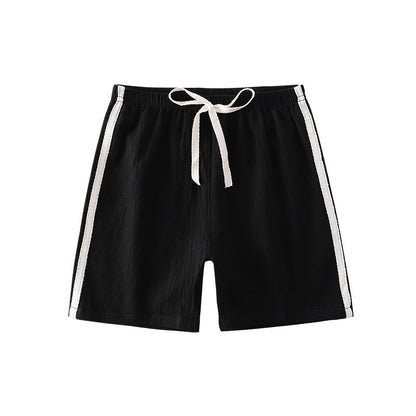 Pantalones cortos para niños: pantalones de playa finos de verano con tiras para niños, pantalones deportivos casuales holgados de algodón y lino de color sólido para niñas 