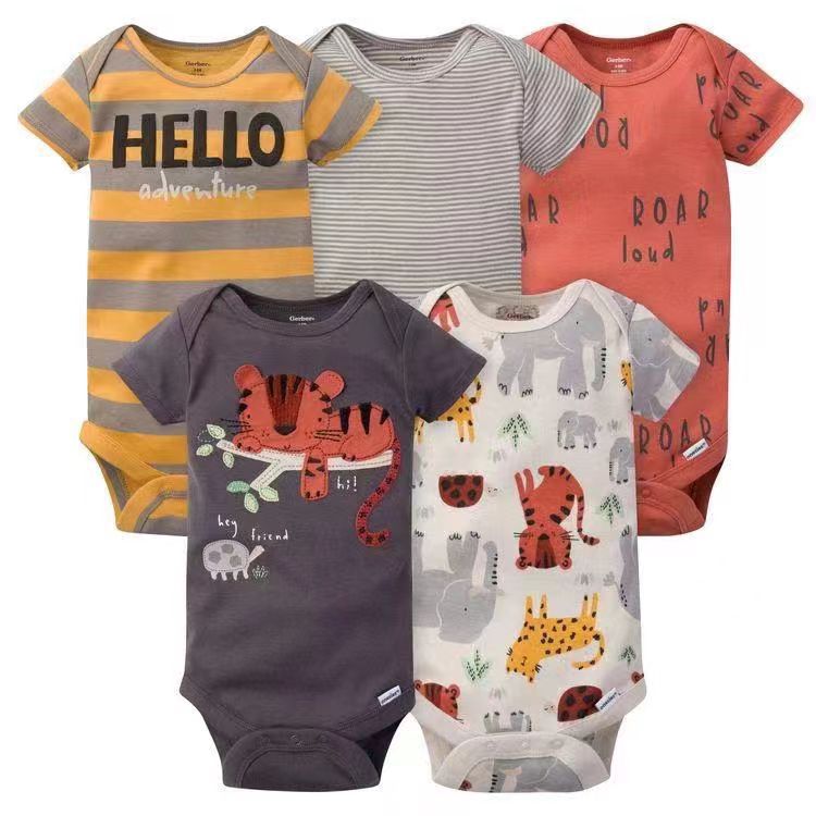 Children's summer new infant short-sleeved triangle clothes crawling clothes, five baby onesies, price for 5 piece 0.28kg