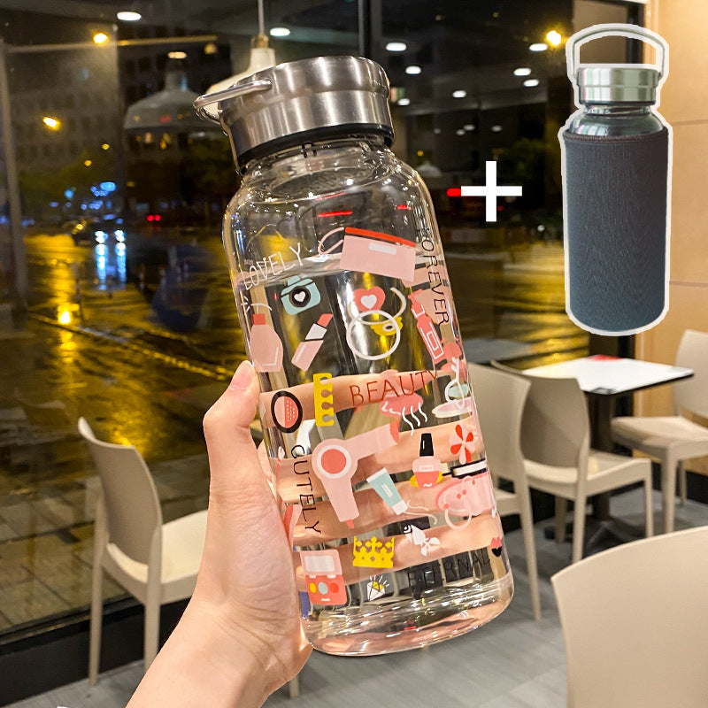 A 0WYV1000ml Household Large Capacity Water Bottle Portable for Men and Women with Filtered Tea Making Cup Fashionable Graffiti Heat Resistant Glass BOTTLES