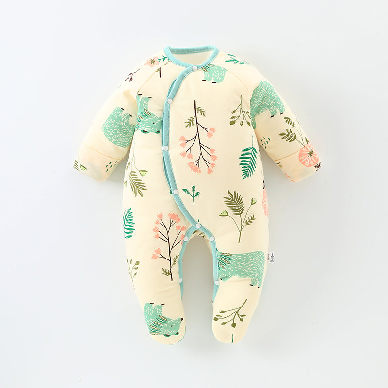 A Autumn and winter baby foot-wrapped onesie padded cotton newborn pure cotton cotton clothes go out to keep warm