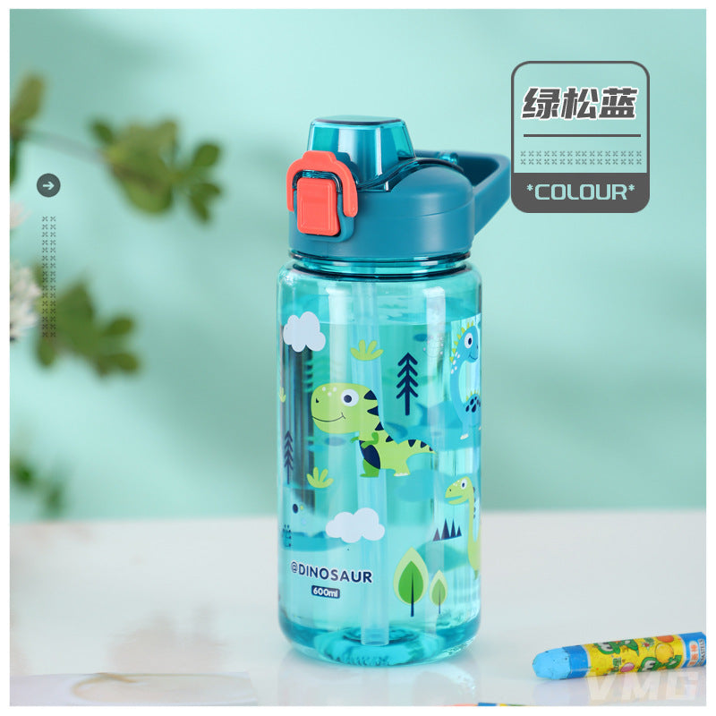 A spot 100 million cool cartoon trendy water cup portable outdoor large-capacity plastic kettle for students and children 600mL