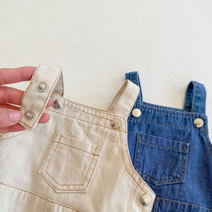 In spring and summer, infants, boys and girls, jeans, suspenders, clothes, fart clothes, 0-2-year-old cotton jumpsuit, climbing clothes, 0.13kg