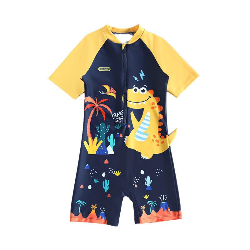 Traje de baño de cuerpo dividido para niño con estampado de dibujos animados de dinosaurio pequeño, mono deportivo de protección solar de secado rápido para niños pequeños, medianos y grandes, 0,18 kg 