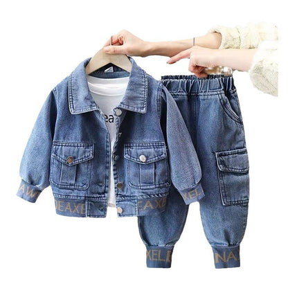 A Boys' Denim Suit Spring Clothing Foreign Style Spring and Autumn Baby Handsome Boy Children's Fried Street Two-piece Set Men's Treasure Children's Clothing