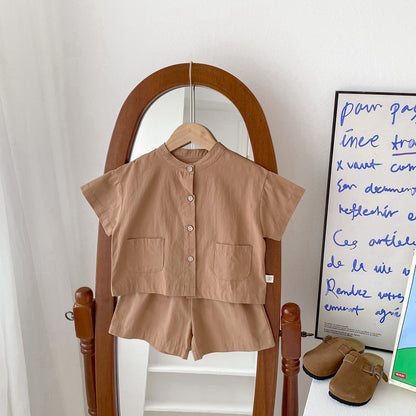 A INS Korean version of the baby summer thin solid color short-sleeved shirt and shorts set for children and boys casual two-piece set