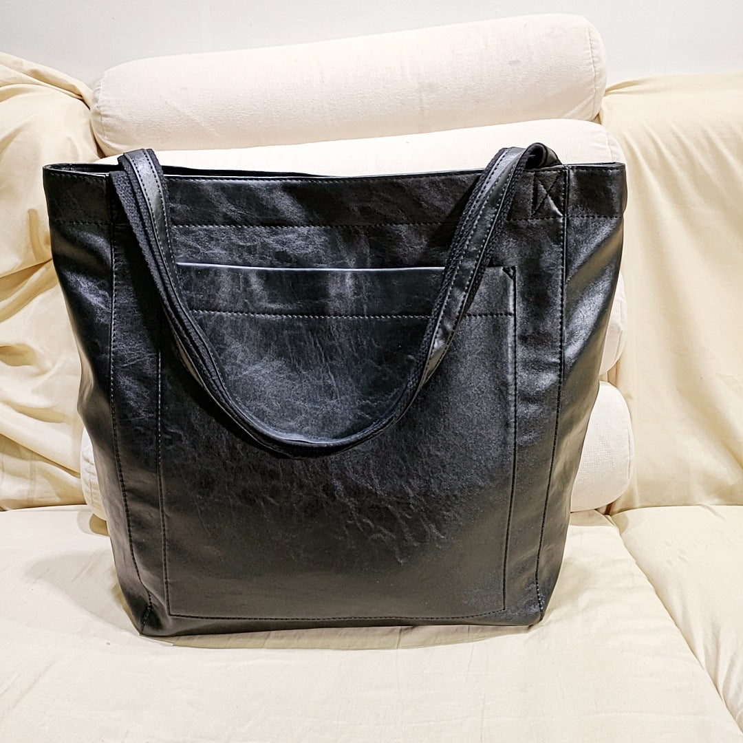 Bolso de mano de mujer de piel suave con bolsillo, de un solo hombro, de piel encerada vintage, gran capacidad 0,56 KG