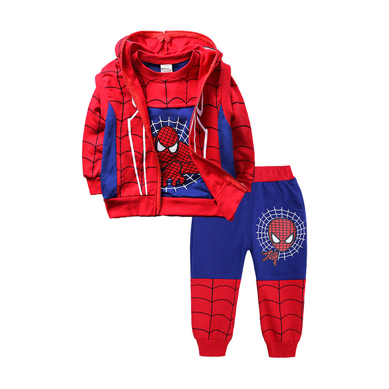 Children's clothing, boys, middle-aged and young children's sets, spring and autumn children's cotton cartoon sports hoodies, three piece set, 400-500g