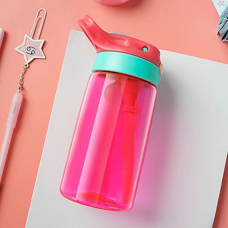 A children's straw cup anti drop plastic water cup for boys and girls, baby water bottle for elementary school students, cute cartoon leak proof summer cup