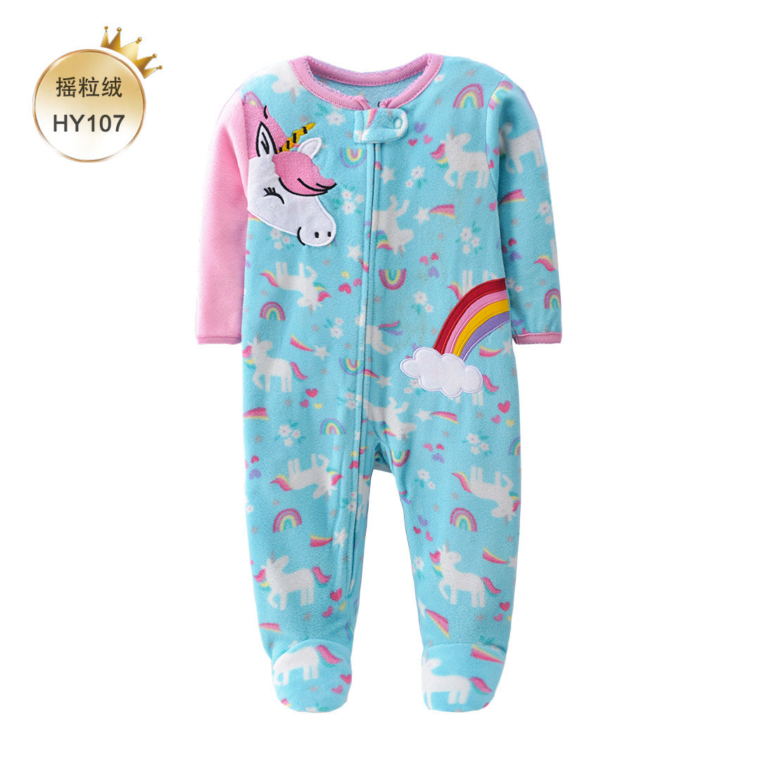 A newborn onesie newborn baby Romper baby fleece long-sleeved socks foot climbing clothes autumn and winter loungewear