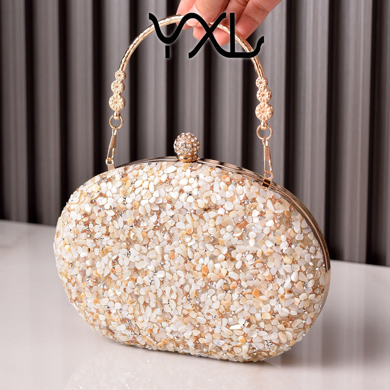 Bolso de cena con incrustaciones de diamantes transfronterizos Bolso de noche con diamantes redondos Bolso cheongsam con asa Bolso de banquete de comercio exterior Bolsos de venta directa de fábrica 