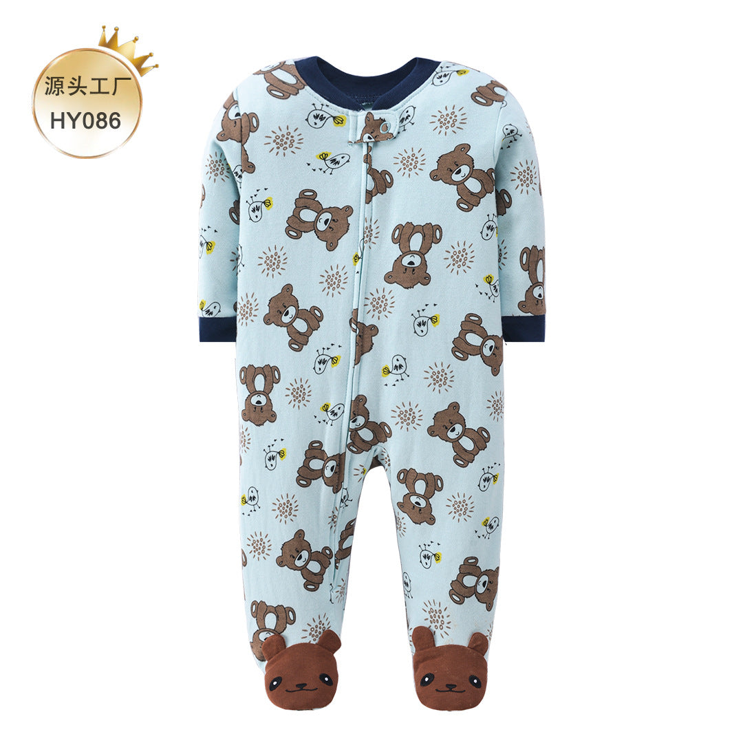 A 0-1 Baby onesie long-sleeved cotton thin newborn baby four-season air-conditioned clothing pajamas Romper socks climbing clothing