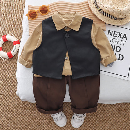 A baby autumn suit  new boys spring and autumn 1-3 years old 4 foreign style children's vest three-piece set handsome tide