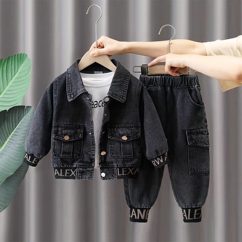 A Boys' Denim Suit Spring Clothing Foreign Style Spring and Autumn Baby Handsome Boy Children's Fried Street Two-piece Set Men's Treasure Children's Clothing