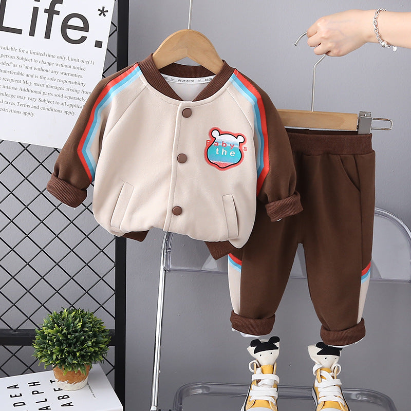 A new bear boys baseball jersey casual bottom shirt fashion printed trousers three-piece set wholesale from the source manufacturer