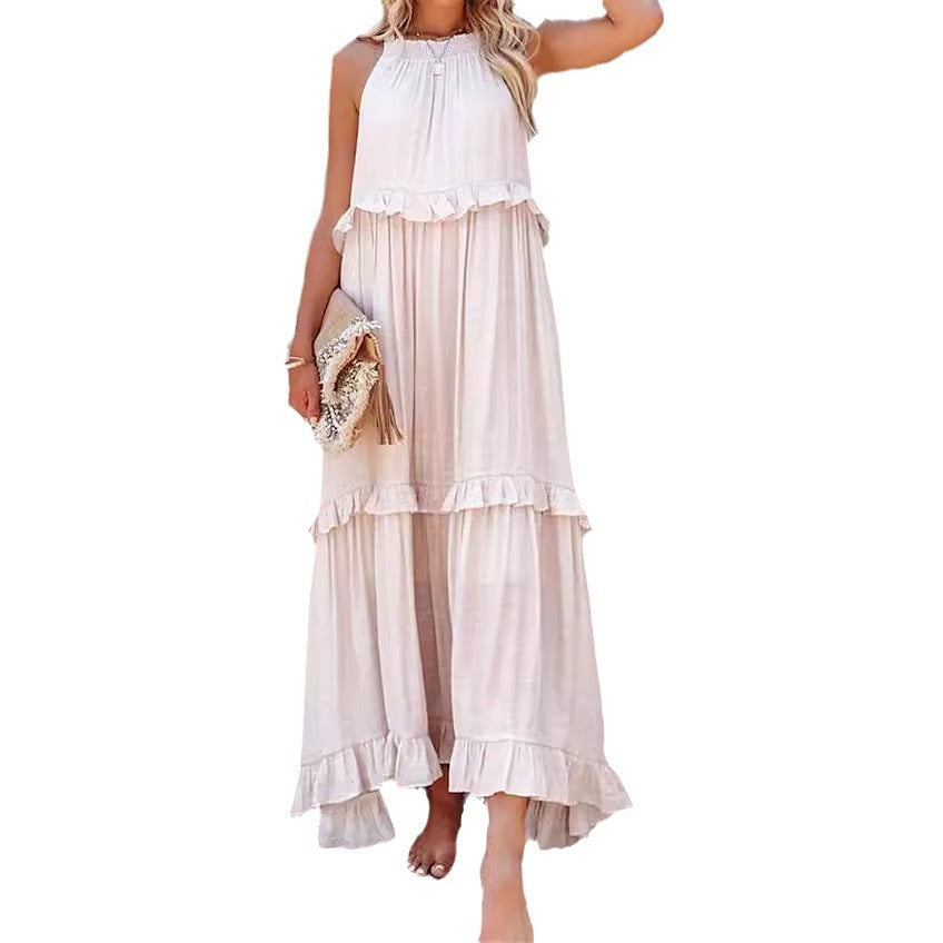 A Europe, America 2024 summer new vacation wind ruffle leaf edge long dress Amazon pendulum elegant beach dress women