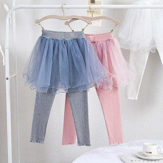 A 2024 Spring and Autumn Girls Culottes, Versatile Children's Culottes, Curled Yarn Girls Leggings Skirt, Girls Leggings