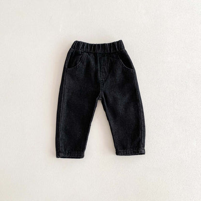 A Children's Solid Color Jeans Baby 0-5 Year Old Korean Soft Pants Newborn Boys Simple Autumn Casual Pants