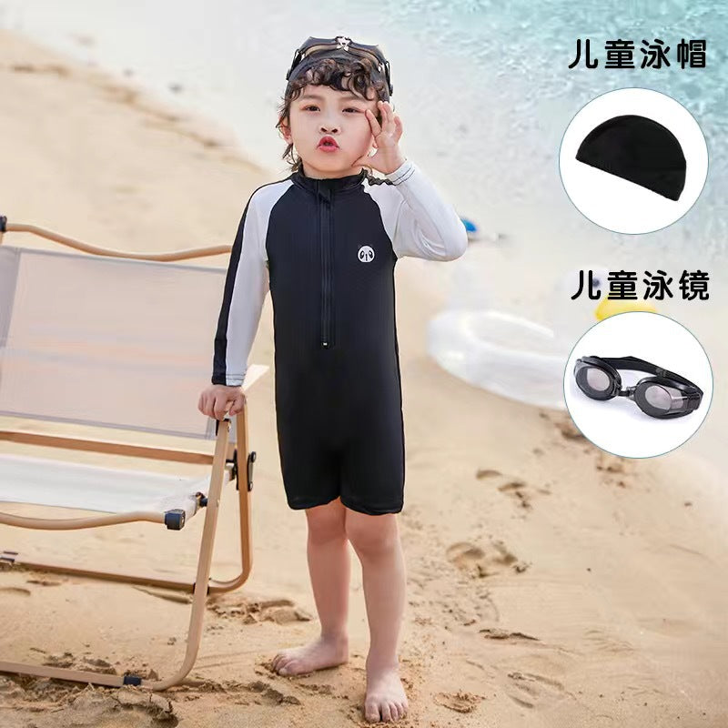 Traje de baño para niños de Corea del Sur, mono de secado rápido con protección solar de manga larga para niños, aguas termales, niños, bebés, hermoso traje de baño para niños pequeños 