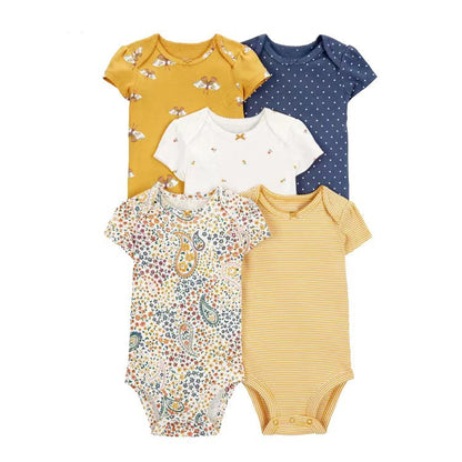 Summer baby jumpsuit short sleeve 5 piece set for male and female babies foreign trade export high-grade habao fart clothing class A cotton suspenders