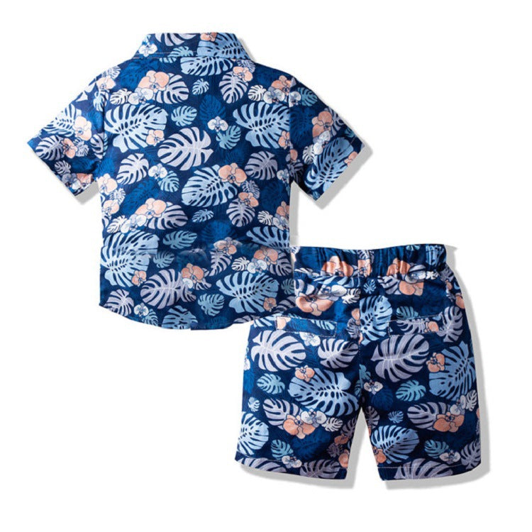 Summer Korean boy short-sleeved beach wind casual printed shirt and shorts suit children&#039;s summer clothing 0.15kg