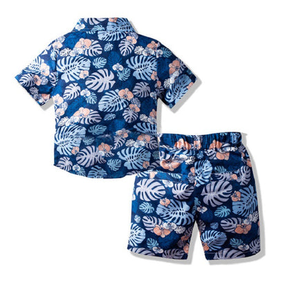 Camisa y pantalones cortos estampados casuales de manga corta para playa de verano para niño coreano, traje de verano para niños, 0,15 kg