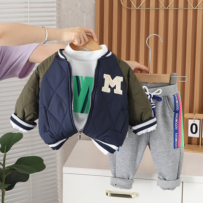 A Boys' fashion suit New baby foreign style autumn and winter three-piece set Spring, autumn and winter 1-5 year old children's clothes trend