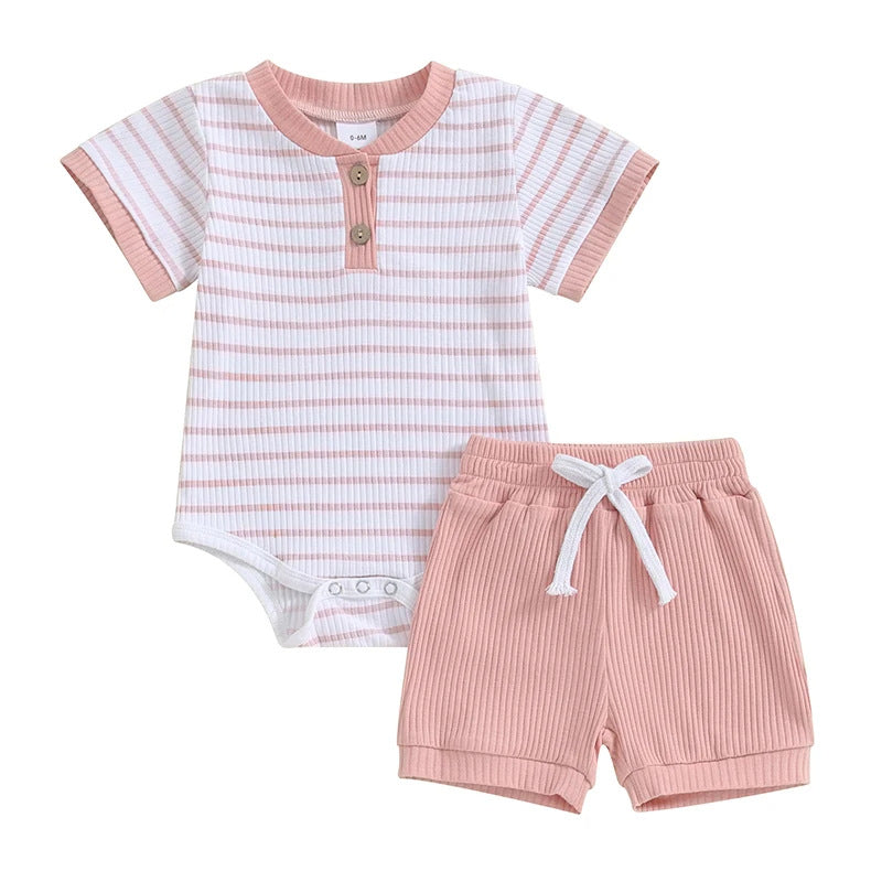 Cross border foreign trade baby summer jumpsuit short sleeved jumpsuit newborn and toddler jumpsuit sweater shorts set 0.45kg