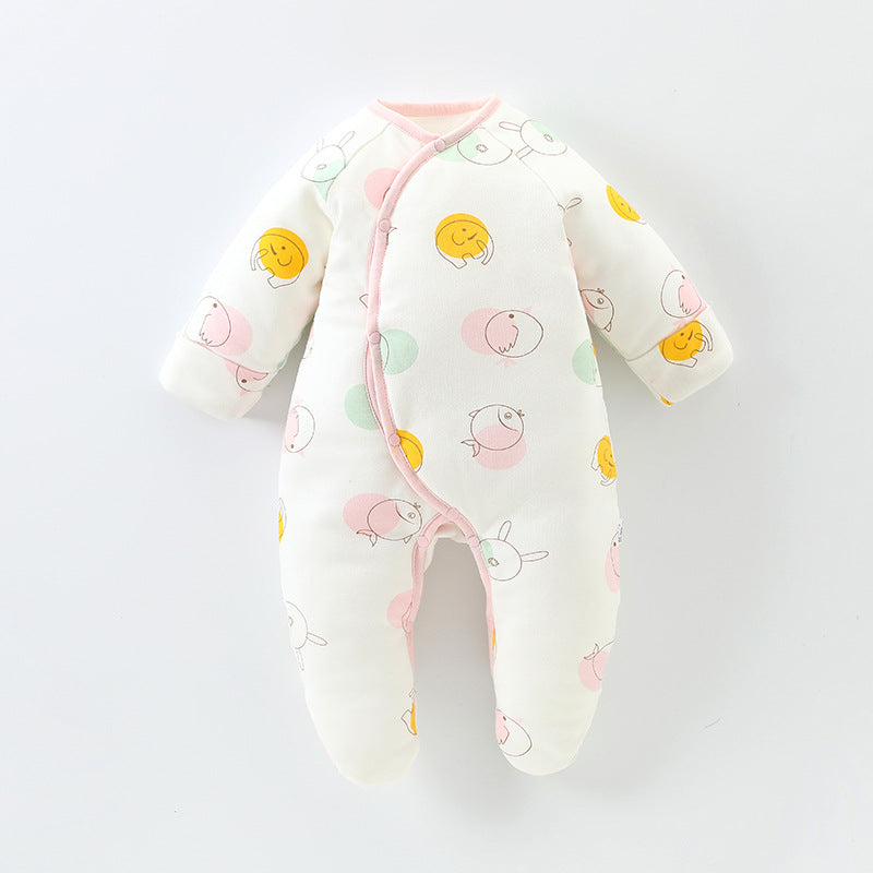 A Autumn and winter baby foot-wrapped onesie padded cotton newborn pure cotton cotton clothes go out to keep warm