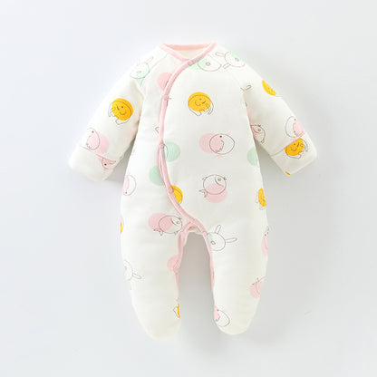 A Autumn and winter baby foot-wrapped onesie padded cotton newborn pure cotton cotton clothes go out to keep warm