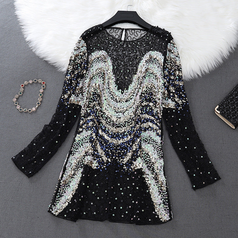 A Spring/Summer 2024 New Fashion Temperament Heavy Industry Embroidery Sequin Dress French Lace Dress