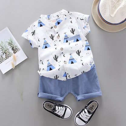 Boys&#039; short-sleeved shirt suit new summer handsome baby children&#039;s children&#039;s western-style boys&#039; summer clothes tide clothes 0.2kg