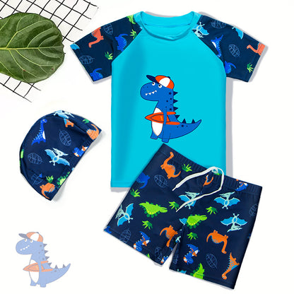 A new children's swimsuit three piece set cute cartoon boys small, medium and large children's swimsuit baby one piece swimsuit wholesale 0.2KG