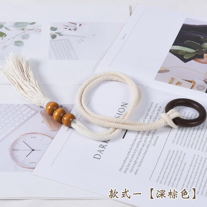 A Cross-border Nordic simple curtain strap wooden ring creative storage buckle strap tassel lace decorative accessories accessories