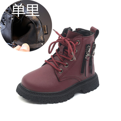 A autumn and winter new children's velvet Martin boots British style boys warm small leather shoes girls large cotton fashion short boots