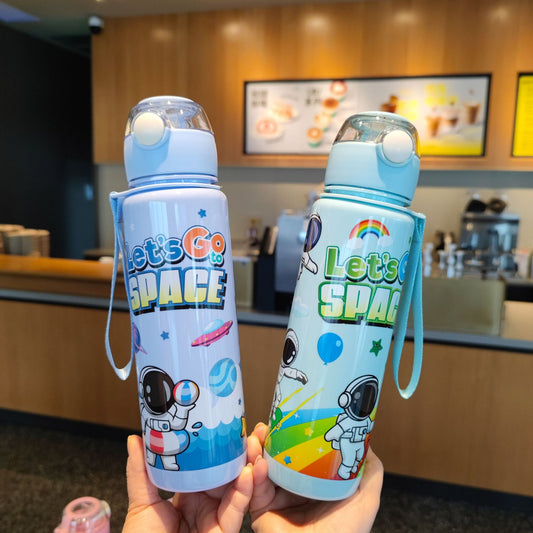 Vaso de plástico con pajita para astronauta espacial transfronterizo, elevador de cuerda de plástico, vaso espacial de fitness, vaso para estudiantes adultos 